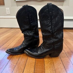 Tony Lama black Cowboy Cowgirl boots genuine leather size 7.5
